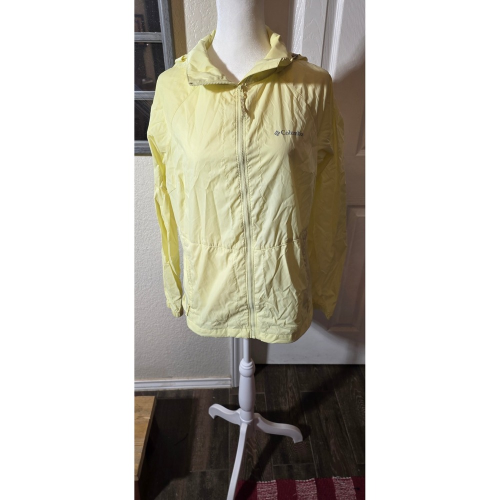 Columbia Womens Pale Yellow Hooded Windbreaker Full Zip Jacket Size M